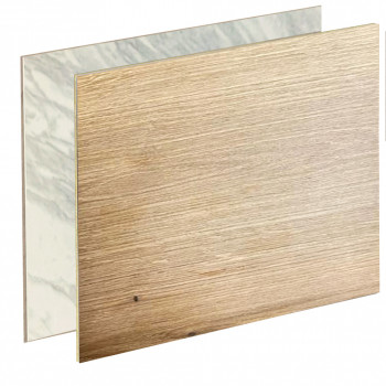 Crédence cuisine stratifiée HPL réversible marbre blanc/chêne clair 3000 x 640 x 13,4 mm FSC