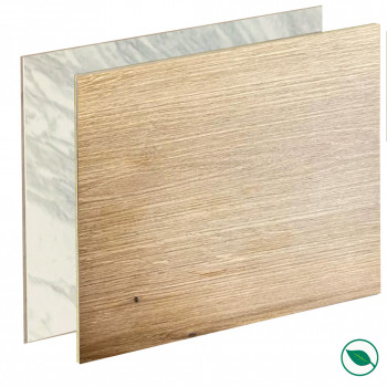 Crédence cuisine stratifiée HPL réversible marbre blanc/chêne clair 3000 x 640 x 13,4 mm FSC