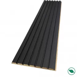 Lot de 2 Panneaux mural décoratif lamelles MDF noir 1250 x 287 x 20 mm-0,72 M2 PEFC 70%